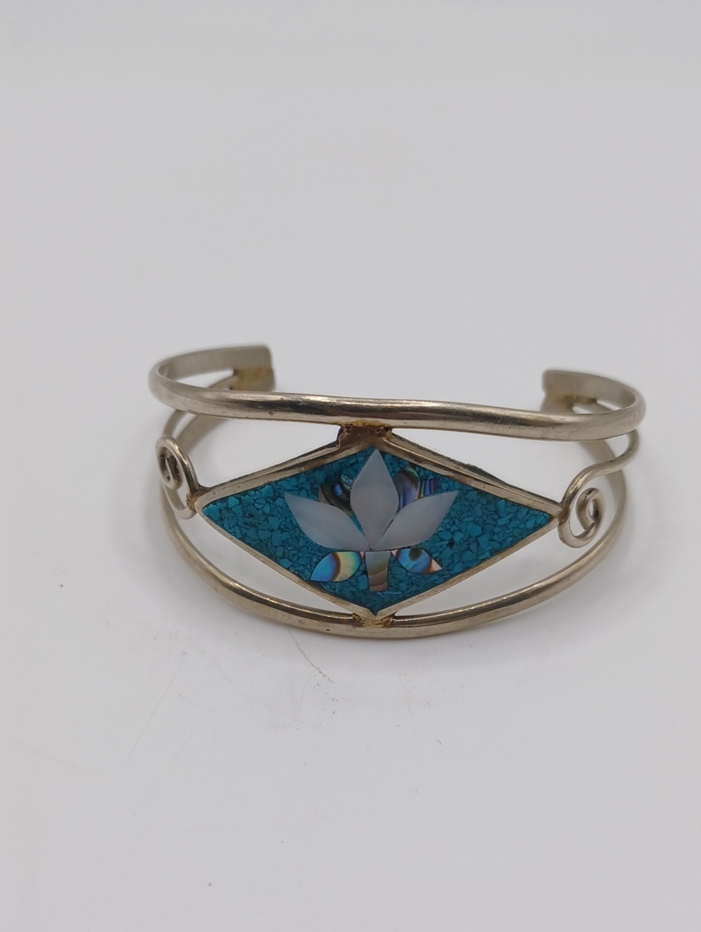 Alpaca Mexico Abalone And Mother Of Pearl Inlay Cuff Bracelet